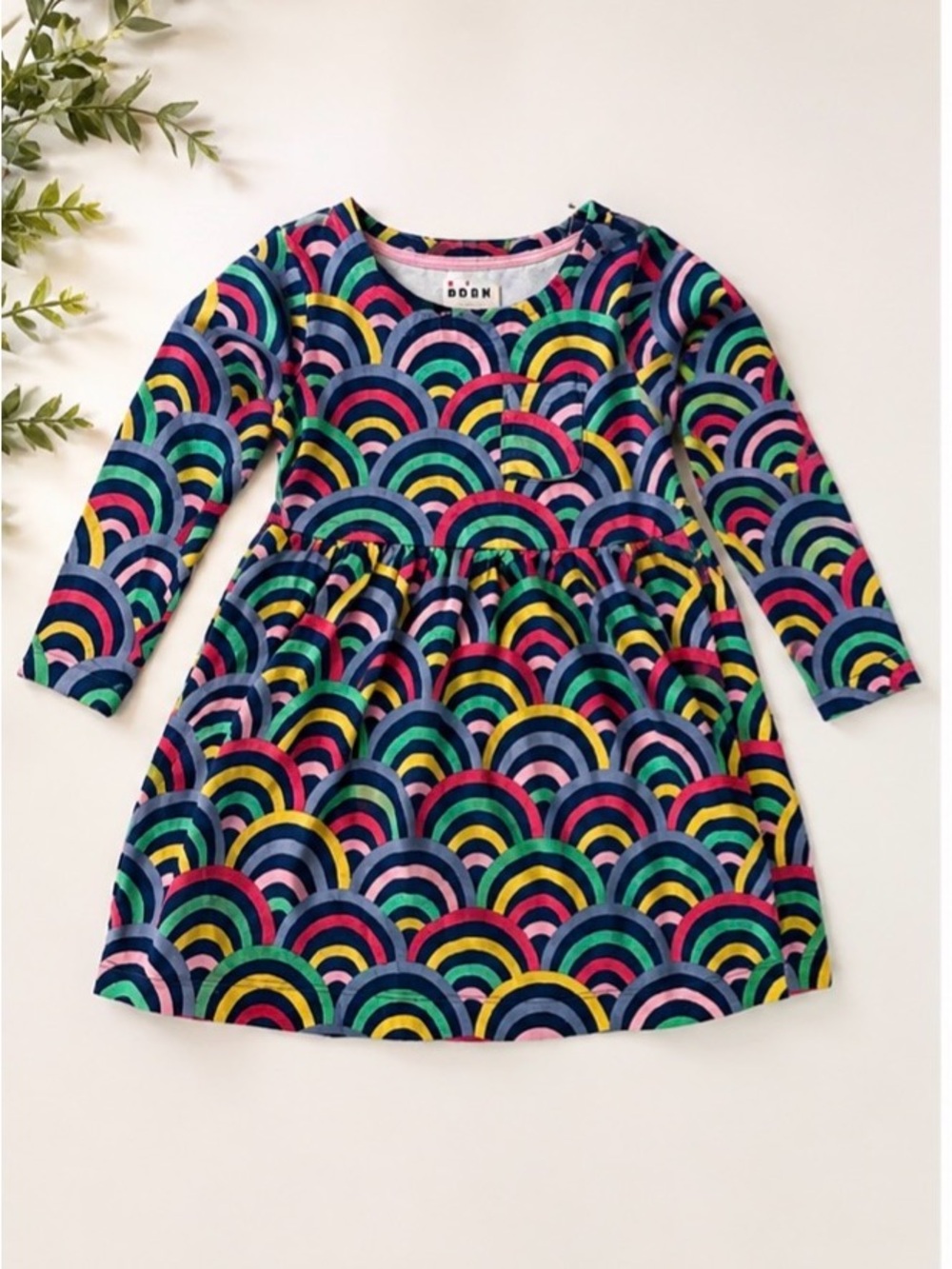 Boden Navy Multi Rainbow-Arc Long Sleeve Dress